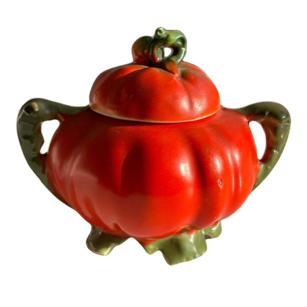 Royal Bayreuth Porcelain Figural Tomato Sugar Bowl With Lid Footed Blue Mark